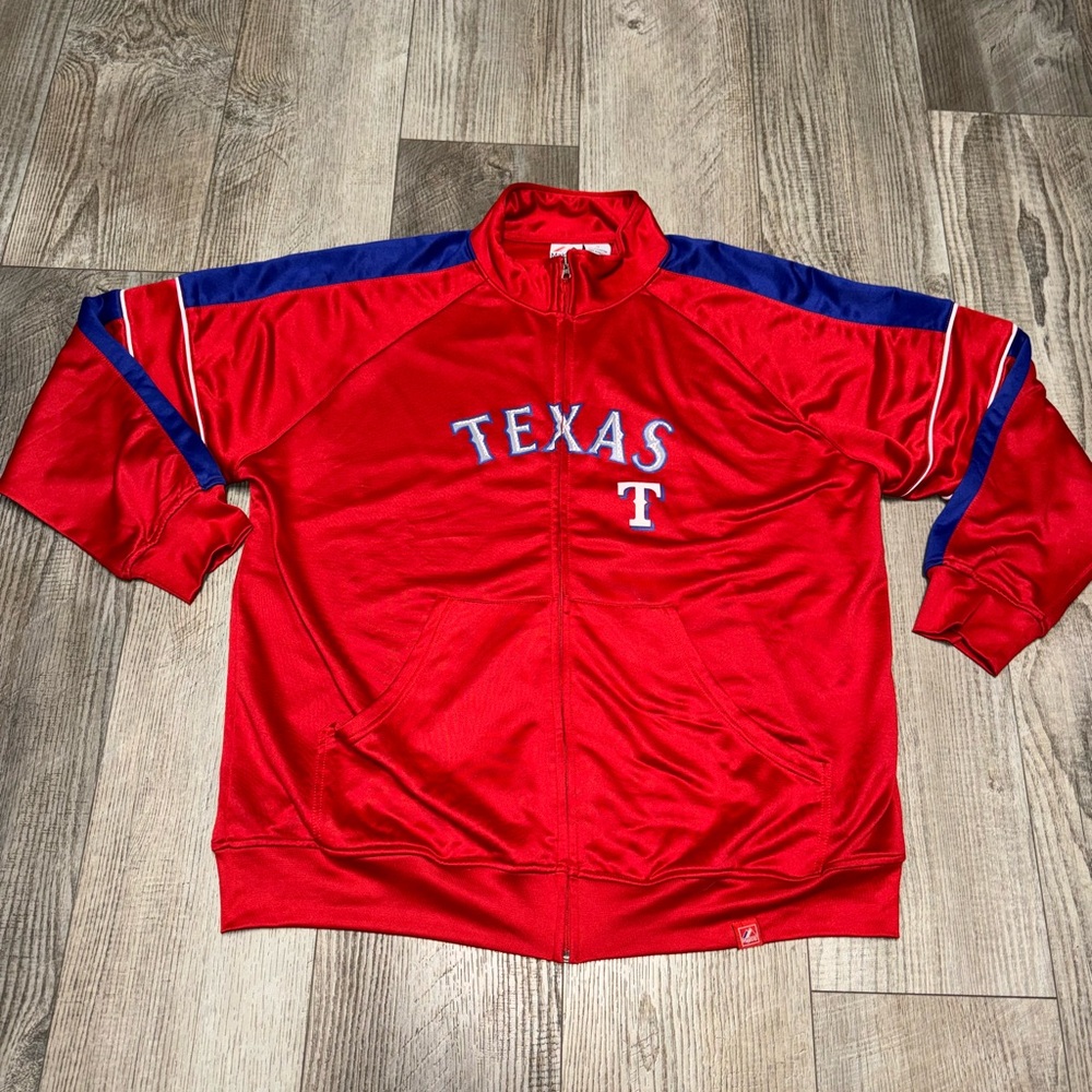 Vintage Majestic Texas Rangers MLB baseball red blue logo zip up jacket 3X